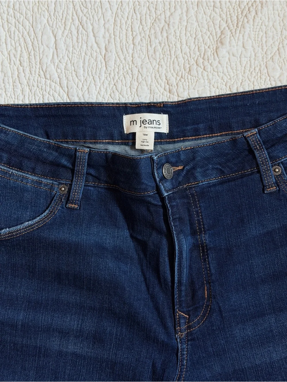 Maurices M Jeans Curvy High Rise Bermuda Shorts 16W Dark Wash Raw Hem Stretch